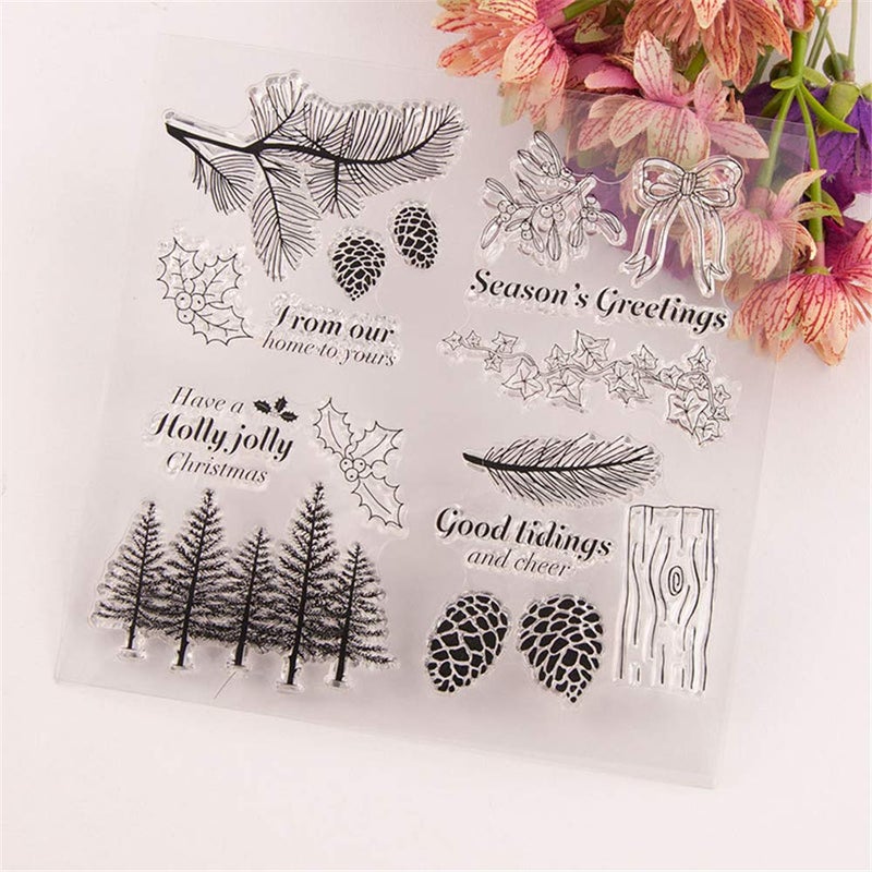 LZBRDY Winter Trees Branch Leaves Pine Cones Bow Clear Rubber Stamps for Card Making and Scrapbooking Christmas Wishes Words Silicone Stamps - Image 4